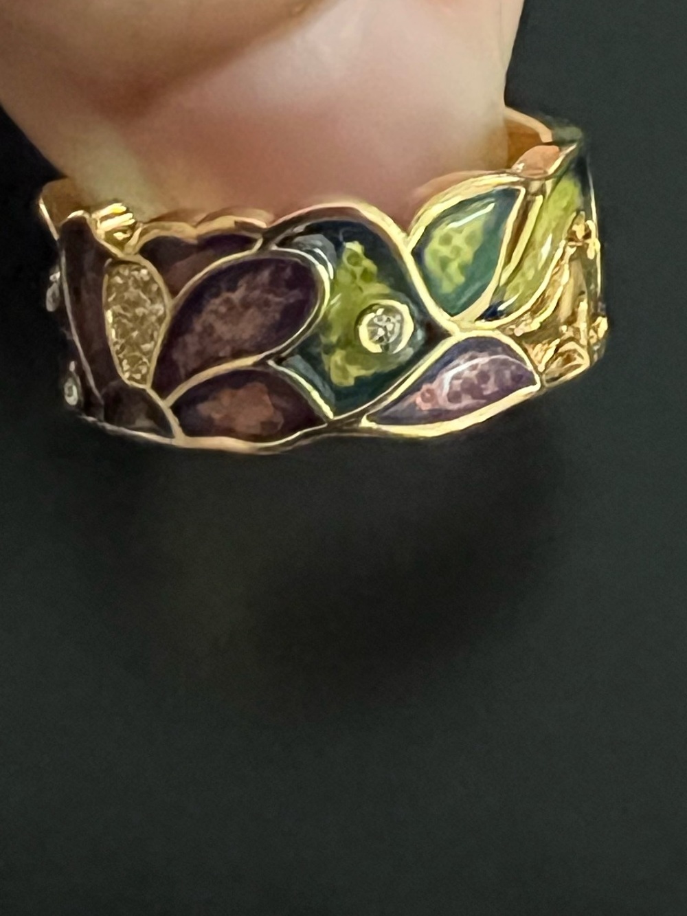 Gold Tone Multi-Color Leaf Band Ring - Women Jewelry